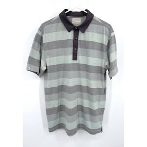 Linksoul Polo Shirt Men Sz L Green Striped Short Sleeve Golf Tempus Fugit